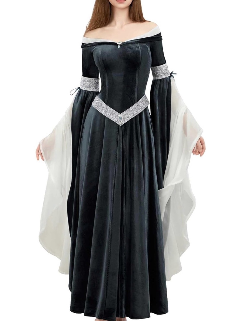 Amazon Off-Shoulder Black and White Medieval-Inspired Long Sleeve Dress